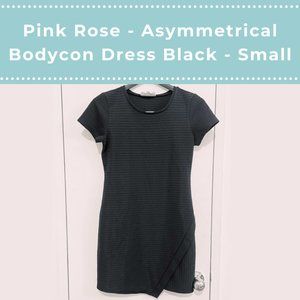 Pink Rose - Asymmetrical Bodycon Black Dress S